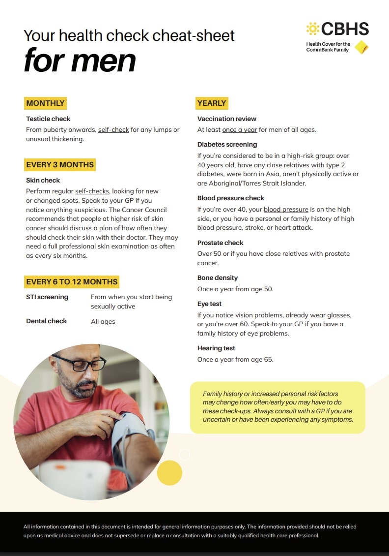 health check cheat sheet for men health check cheat sheet for men